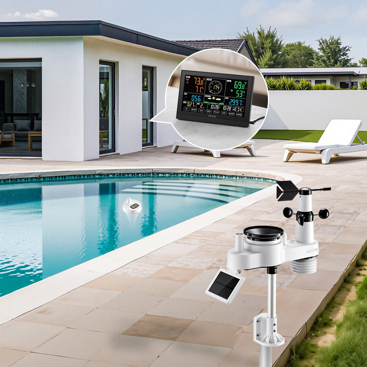 7-in-1 Wi-Fi Weather Station with APP, 190.5 mm Display, Wireless Solar Powered Outdoor Sensor, with Pool V952-TYNQXZWIFI75Q7O2N001V3