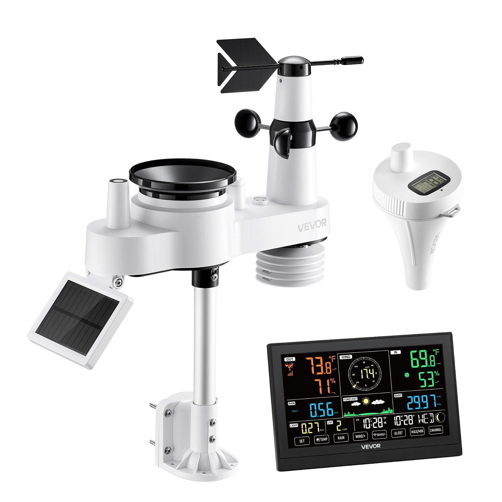 7-in-1 Wi-Fi Weather Station with APP, 190.5 mm Display, Wireless Solar Powered Outdoor Sensor, with Pool V952-TYNQXZWIFI75Q7O2N001V3