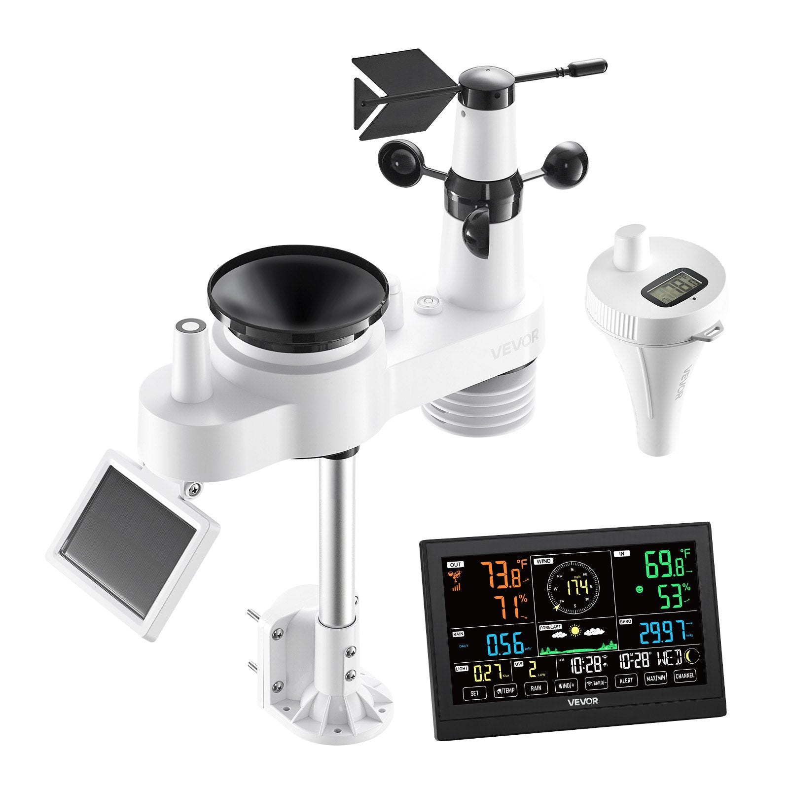 7-in-1 Wi-Fi Weather Station with APP, 190.5 mm Display, Wireless Solar Powered Outdoor Sensor, with Pool V952-TYNQXZWIFI75Q7O2N001V3