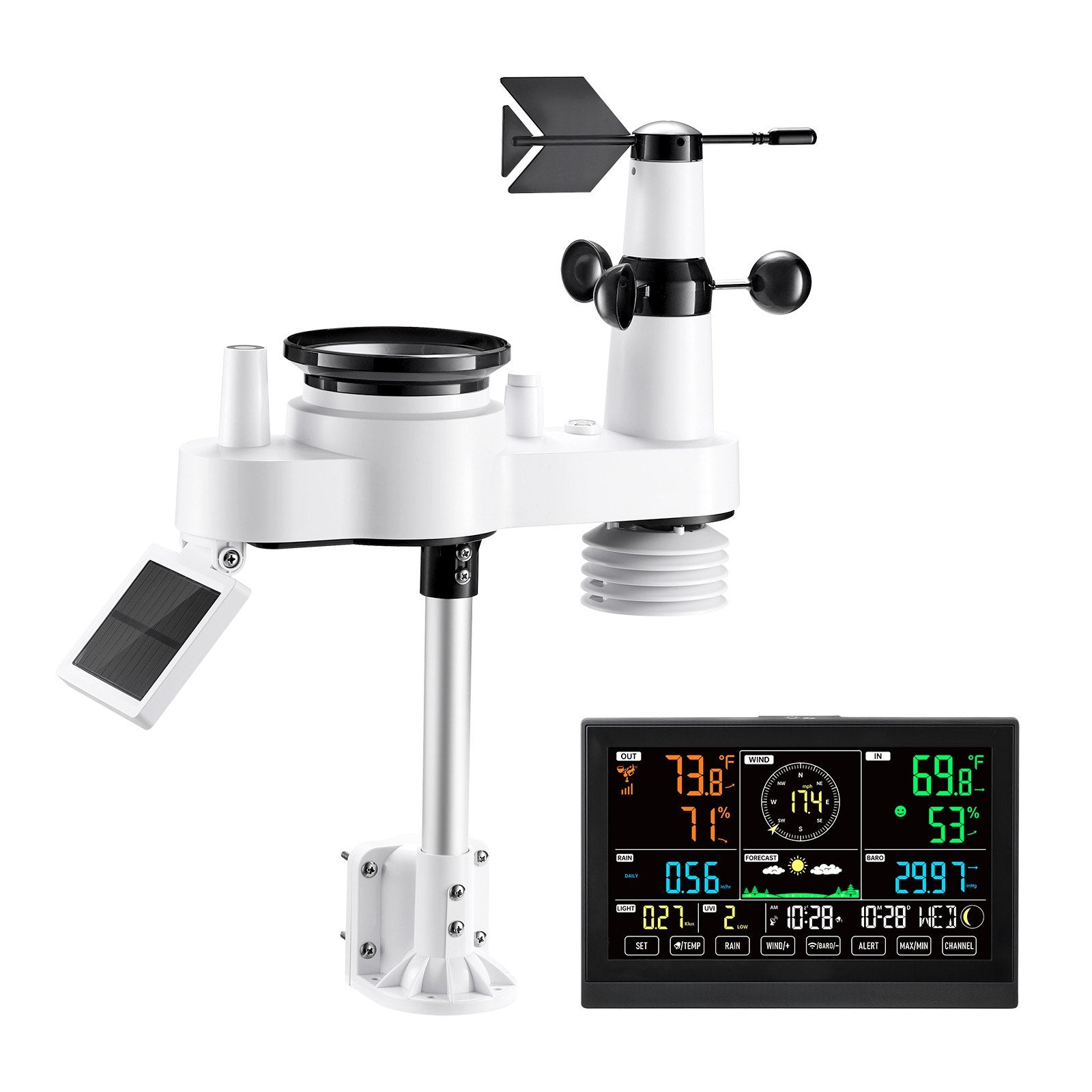 7-in-1 Wireless Weather Station, 190.5 mm VA Display, Solar Powered Outdoor Sensor, Rain Gauge, Indoor V952-TYNQXZWX75AA08QNY001V3