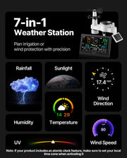 7-in-1 Wireless Weather Station, 190.5 mm VA Display, Solar Powered Outdoor Sensor, Rain Gauge, Indoor V952-TYNQXZWX75AA08QNY001V3