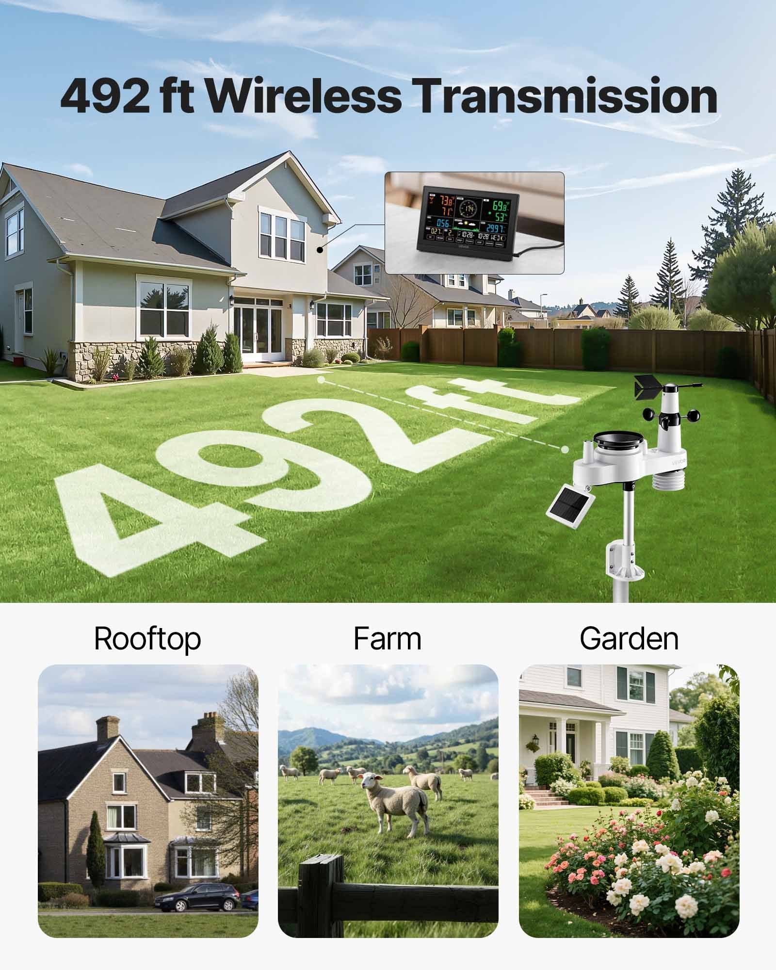 7-in-1 Wireless Weather Station, 190.5 mm VA Display, Solar Powered Outdoor Sensor, Rain Gauge, Indoor V952-TYNQXZWX75AA08QNY001V3