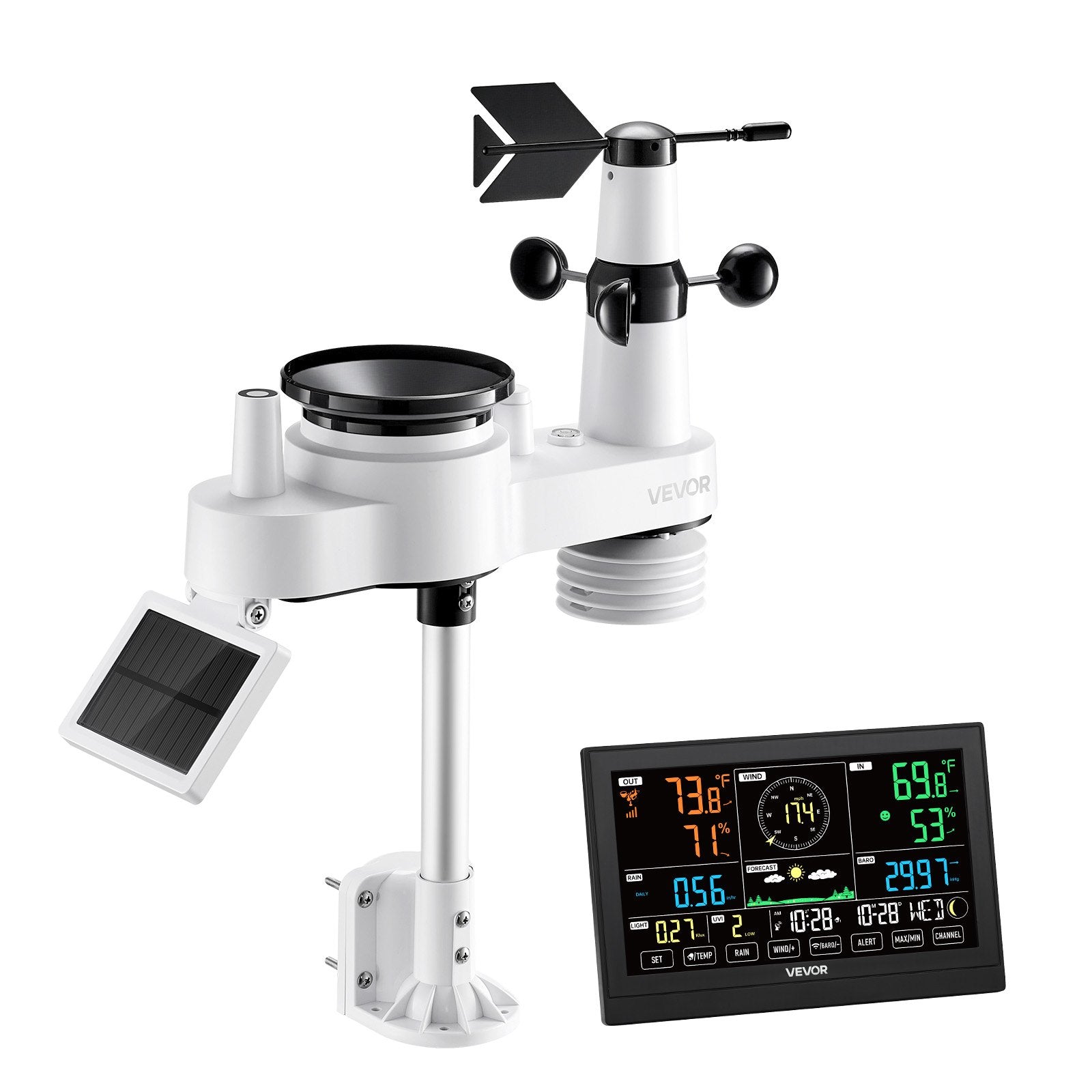 7-in-1 Wireless Weather Station, 190.5 mm VA Display, Solar Powered Outdoor Sensor, Rain Gauge, Indoor V952-TYNQXZWX75AA08QNY001V3