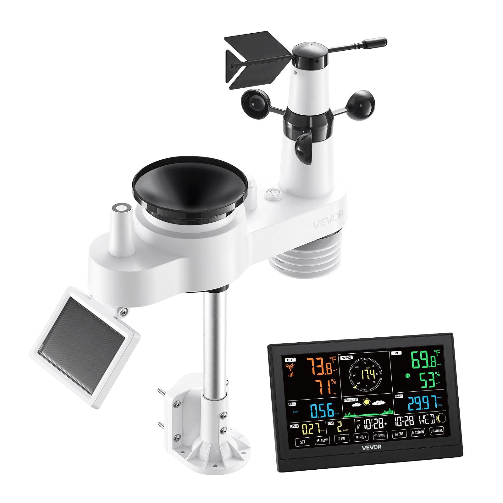 7-in-1 Wireless Weather Station, 190.5 mm VA Display, Solar Powered Outdoor Sensor, Rain Gauge, Indoor V952-TYNQXZWX75AA08QNY001V3
