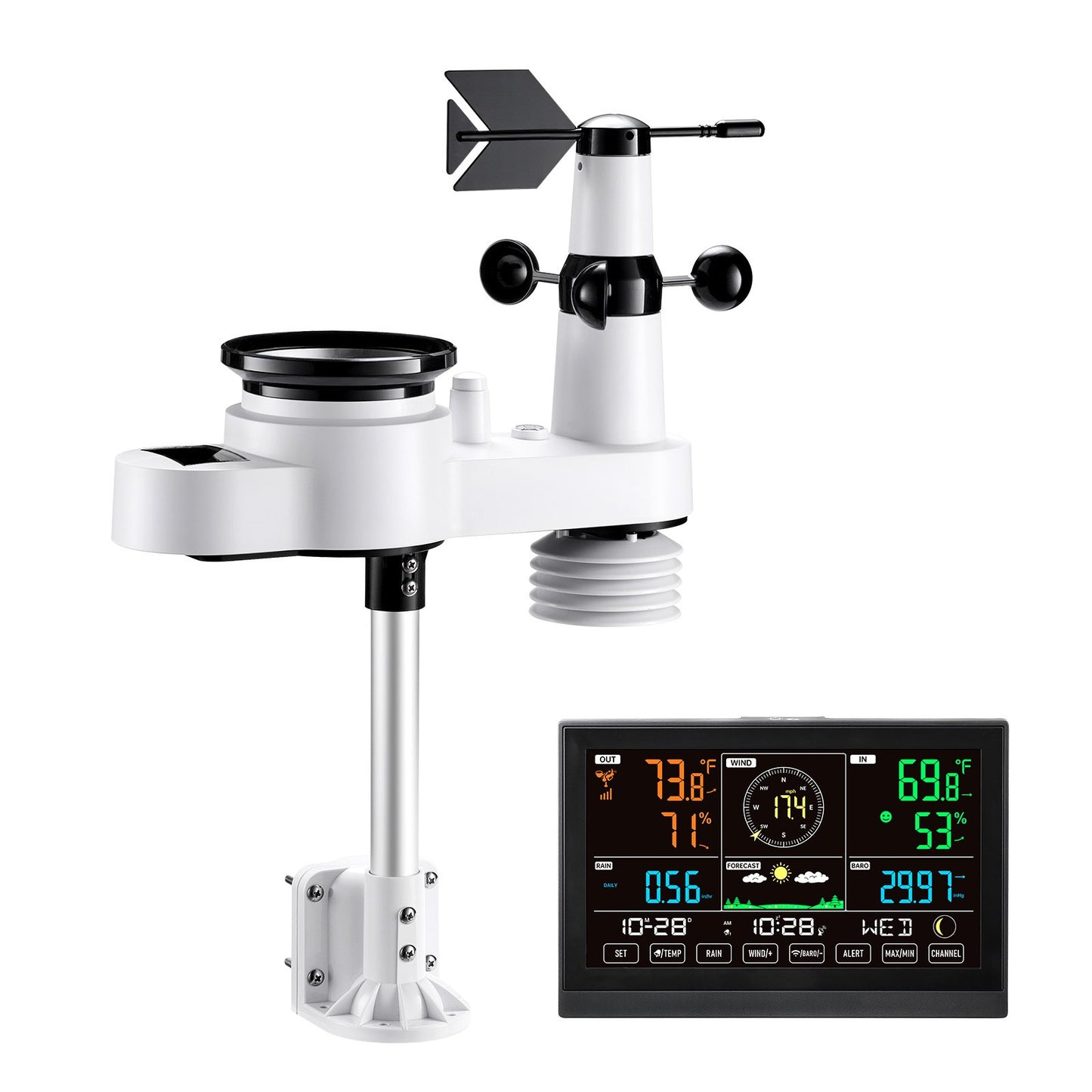 5-in-1 Wireless Weather Station, 190.5 mm VA Display, Solar Powered Outdoor Sensor, Rain Gauge, Indoor V952-TYNQXZWX75AACKCYU001V3