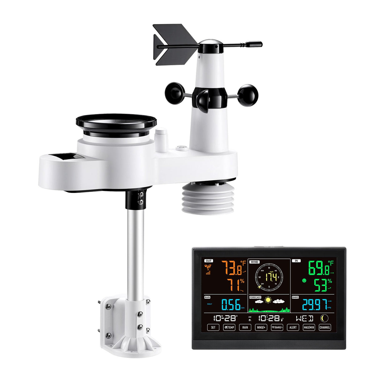 5-in-1 Wireless Weather Station, 190.5 mm VA Display, Solar Powered Outdoor Sensor, Rain Gauge, Indoor V952-TYNQXZWX75AACKCYU001V3