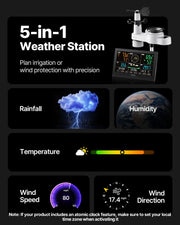 5-in-1 Wireless Weather Station, 190.5 mm VA Display, Solar Powered Outdoor Sensor, Rain Gauge, Indoor V952-TYNQXZWX75AACKCYU001V3