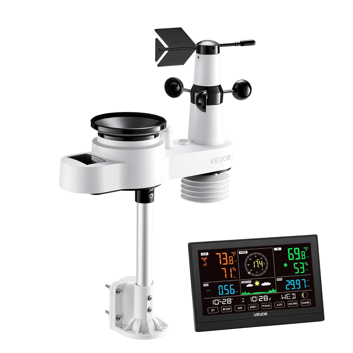 5-in-1 Wireless Weather Station, 190.5 mm VA Display, Solar Powered Outdoor Sensor, Rain Gauge, Indoor V952-TYNQXZWX75AACKCYU001V3