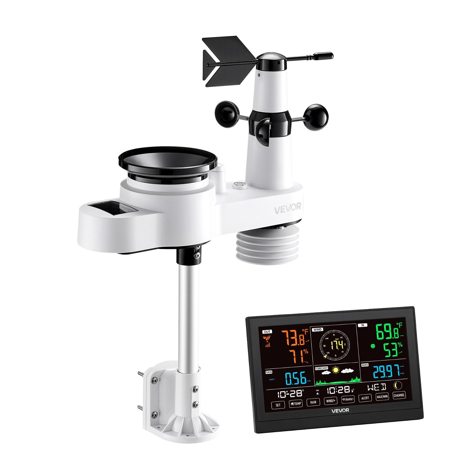5-in-1 Wireless Weather Station, 190.5 mm VA Display, Solar Powered Outdoor Sensor, Rain Gauge, Indoor V952-TYNQXZWX75AACKCYU001V3
