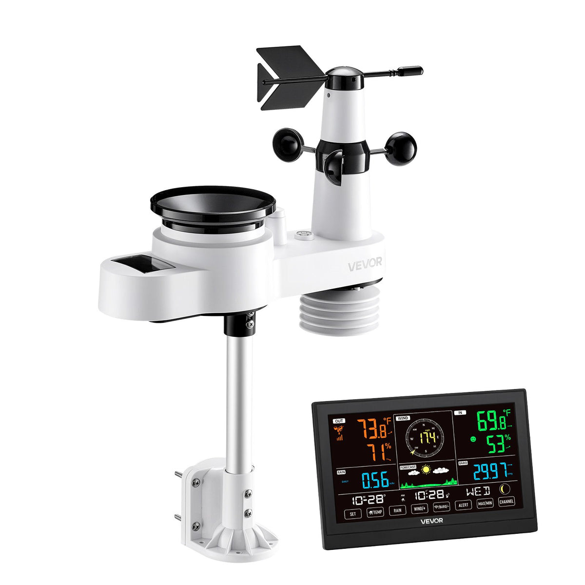 5-in-1 Wireless Weather Station, 190.5 mm VA Display, Solar Powered Outdoor Sensor, Rain Gauge, Indoor V952-TYNQXZWX75AACKCYU001V3