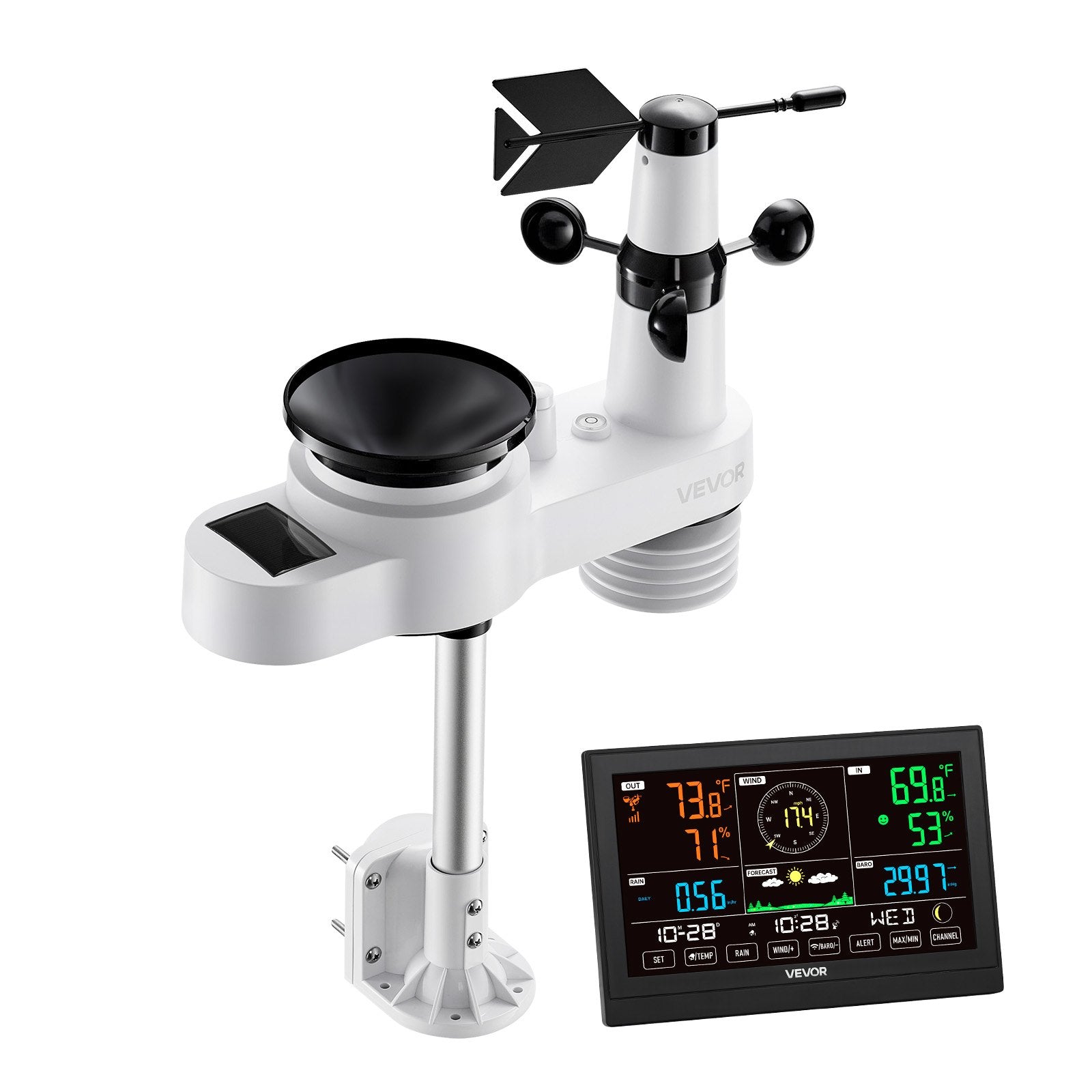 5-in-1 Wireless Weather Station, 190.5 mm VA Display, Solar Powered Outdoor Sensor, Rain Gauge, Indoor V952-TYNQXZWX75AACKCYU001V3