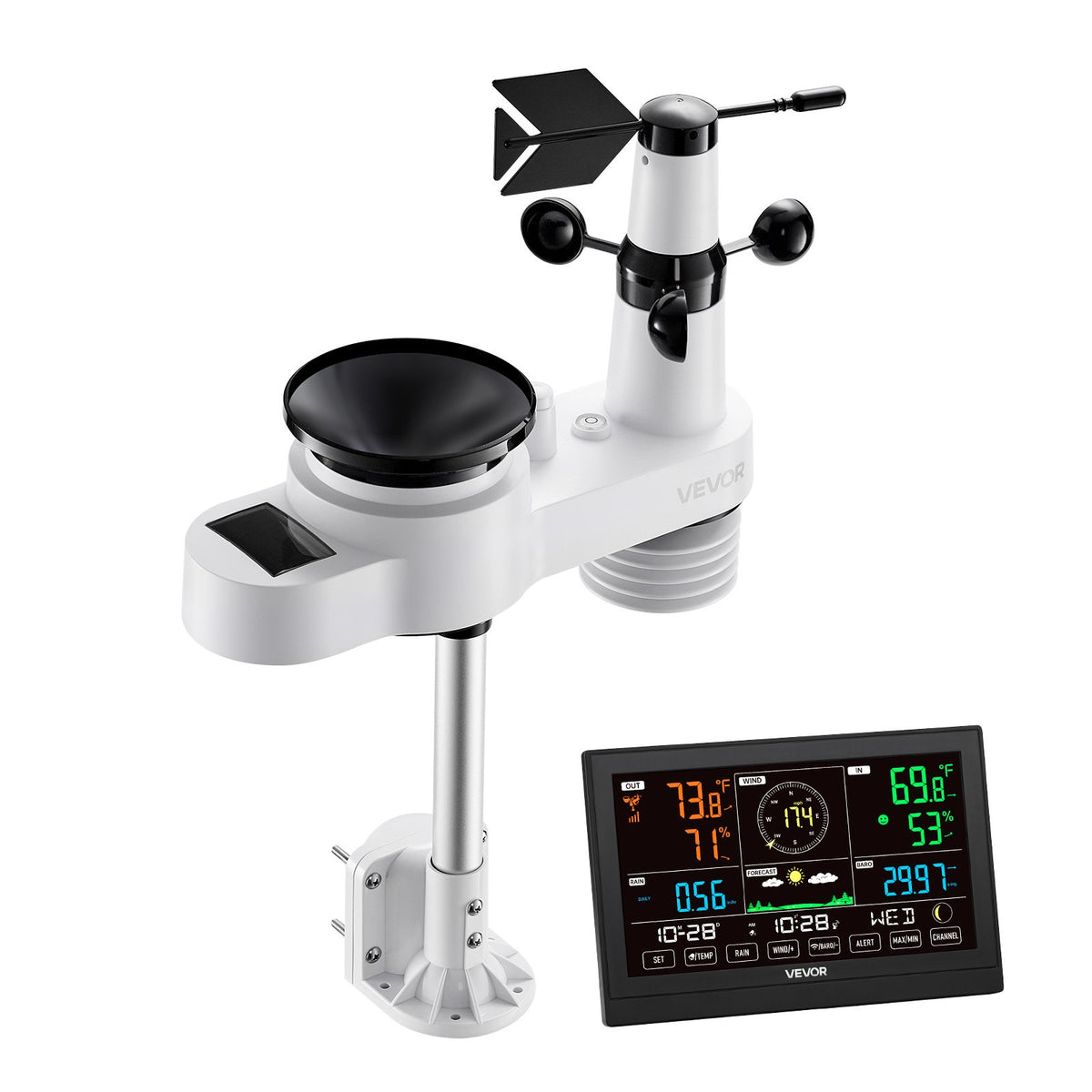 5-in-1 Wireless Weather Station, 190.5 mm VA Display, Solar Powered Outdoor Sensor, Rain Gauge, Indoor V952-TYNQXZWX75AACKCYU001V3