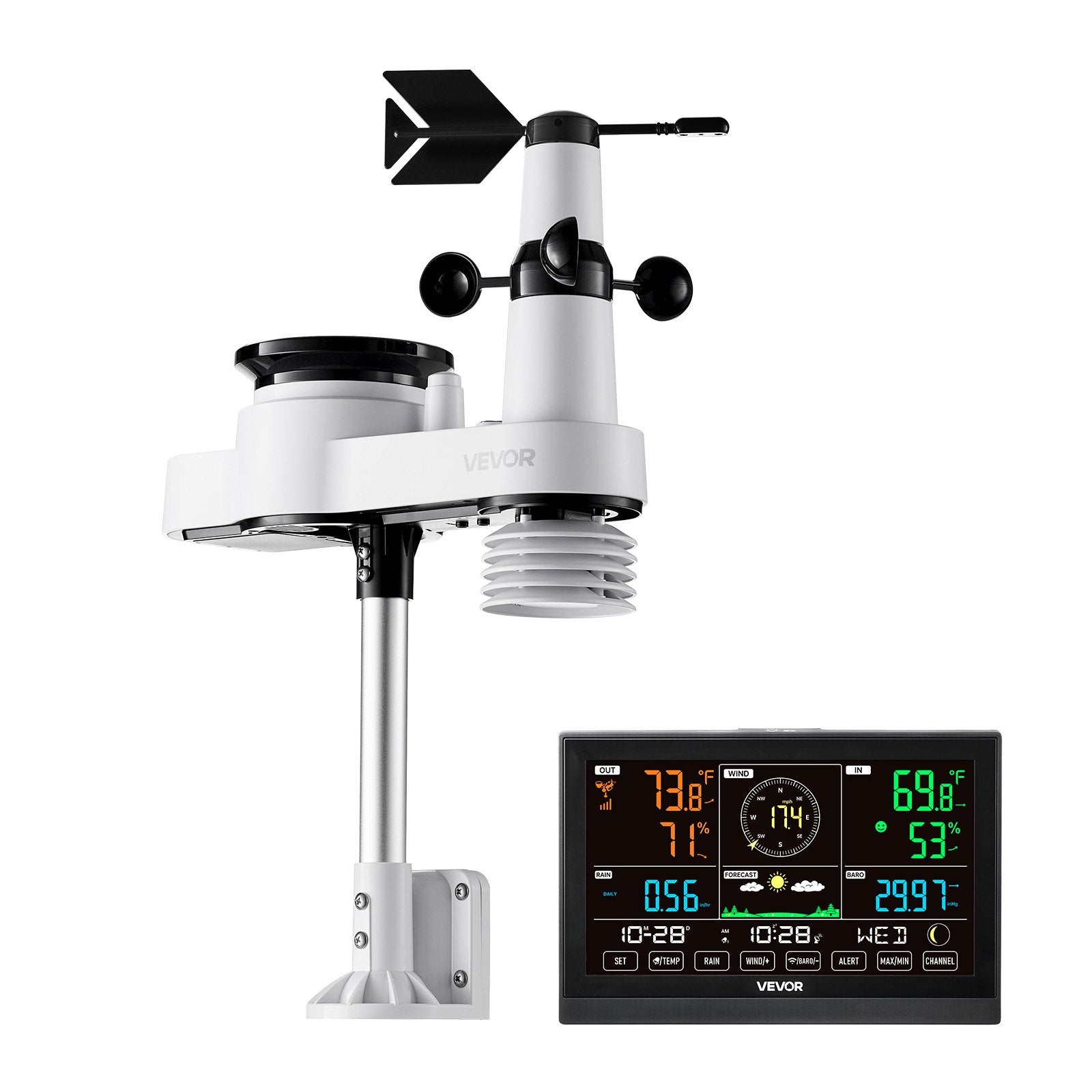 5-in-1 Wireless Weather Station, 190.5 mm VA Display, Solar Powered Outdoor Sensor, Rain Gauge, Indoor V952-TYNQXZWX75AACKCYU001V3