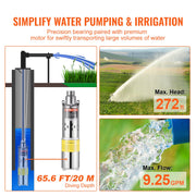 Solar Water Pump, DC 277W Submersible Deep Well Pump, Max Flow 2.1 m3/H, Max Head 83 m, Max Submersion Depth V952-TYNSB260W10GVTKZOV9
