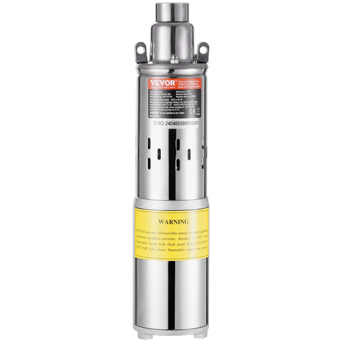 Solar Water Pump, DC 277W Submersible Deep Well Pump, Max Flow 2.1 m3/H, Max Head 83 m, Max Submersion Depth V952-TYNSB260W10GVTKZOV9