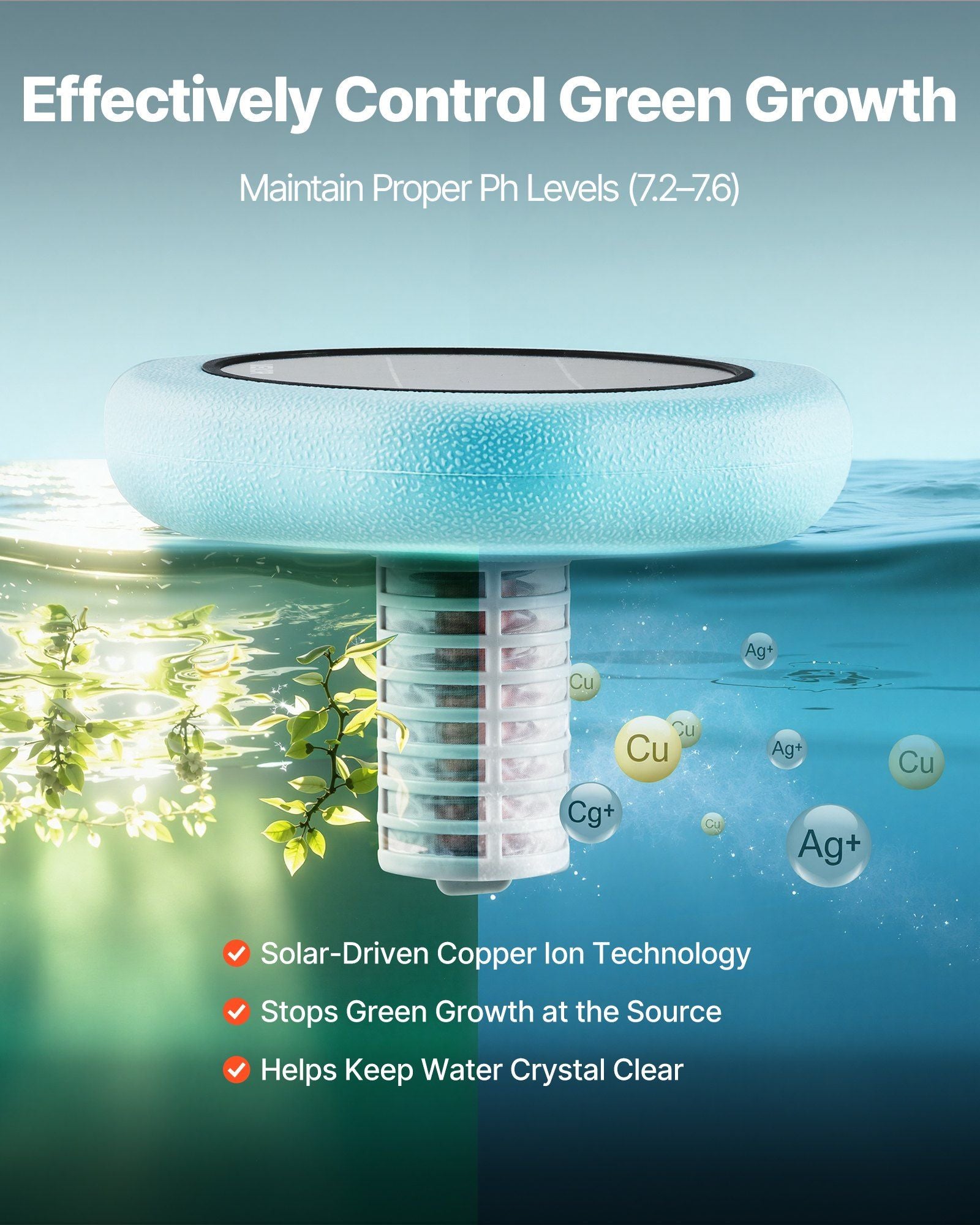 Solar Pool Ionizer, Hexagon Copper Pool Ionizer Up to 170343 L, Floating Automatic Water Cleaner and V952-TYNYCLZFSQDHDJNV9001V0