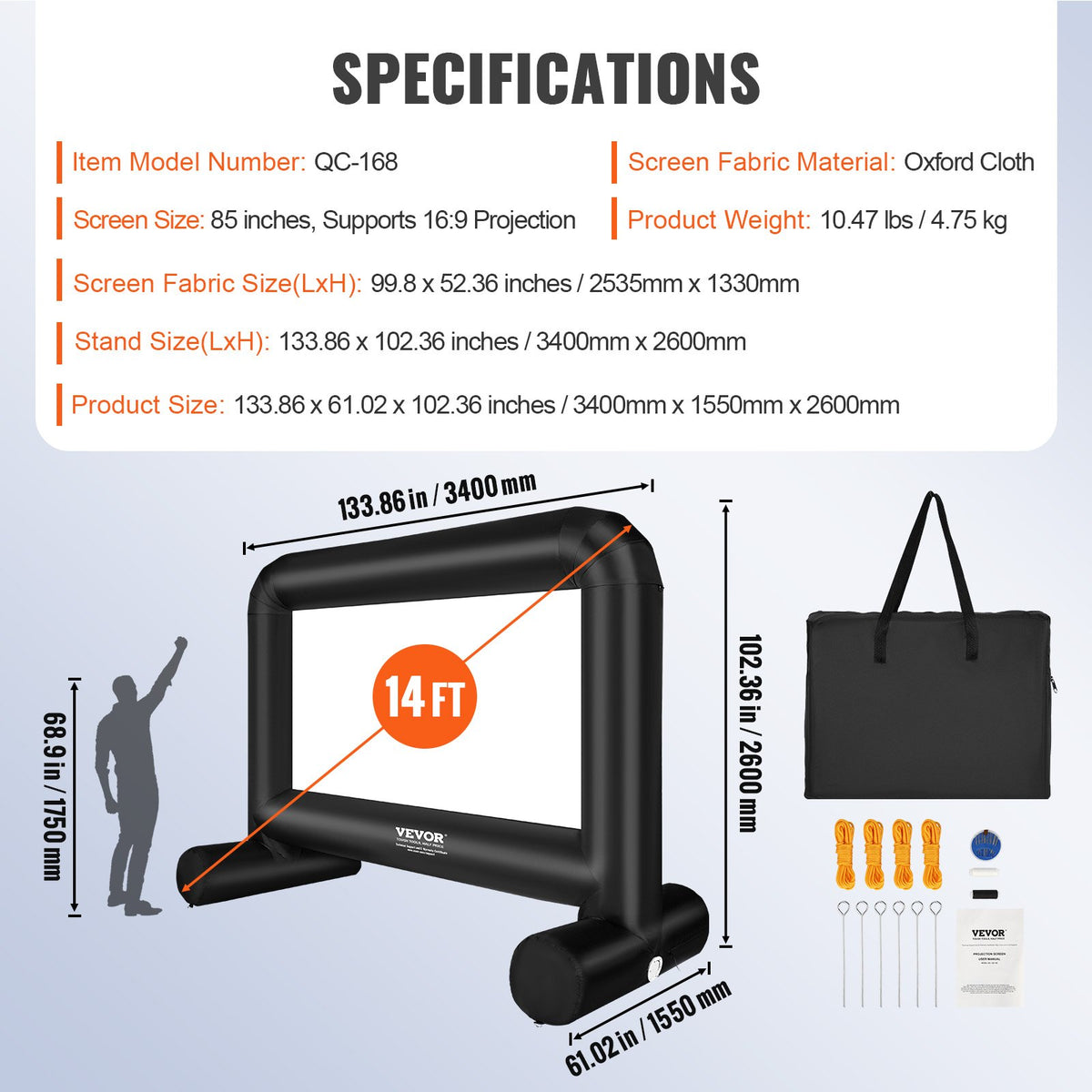 Inflatable Movie Screen, 14 FT Inflatable Projector Screen for Outside with Blower and Carrying Bag, V952-TYPM20CQSCQSN09WYV3