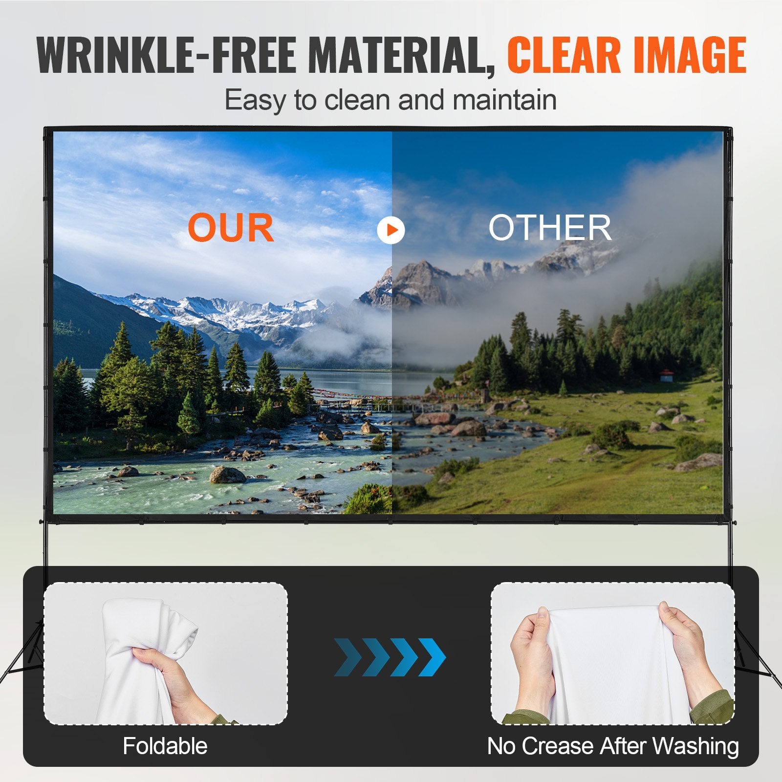 Projector Screen with Stand, 150 inch 16:9 4K 1080 HD Outdoor Movie Screen with Stand, Wrinkle-Free V952-TYPM20ZJSLJ18YCEZV0