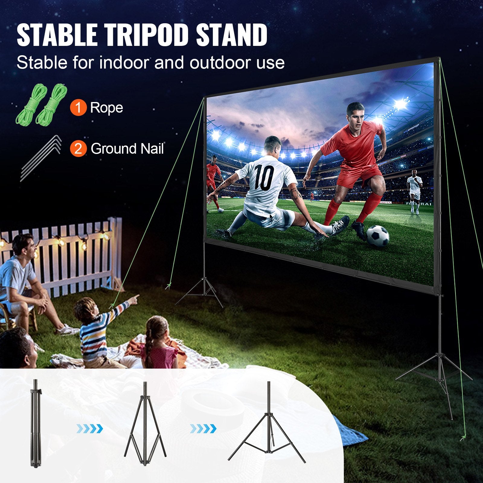 Projector Screen with Stand, 150 inch 16:9 4K 1080 HD Outdoor Movie Screen with Stand, Wrinkle-Free V952-TYPM20ZJSLJ18YCEZV0