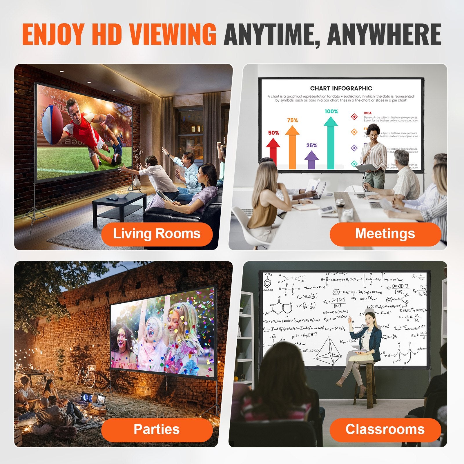 Projector Screen with Stand, 150 inch 16:9 4K 1080 HD Outdoor Movie Screen with Stand, Wrinkle-Free V952-TYPM20ZJSLJ18YCEZV0