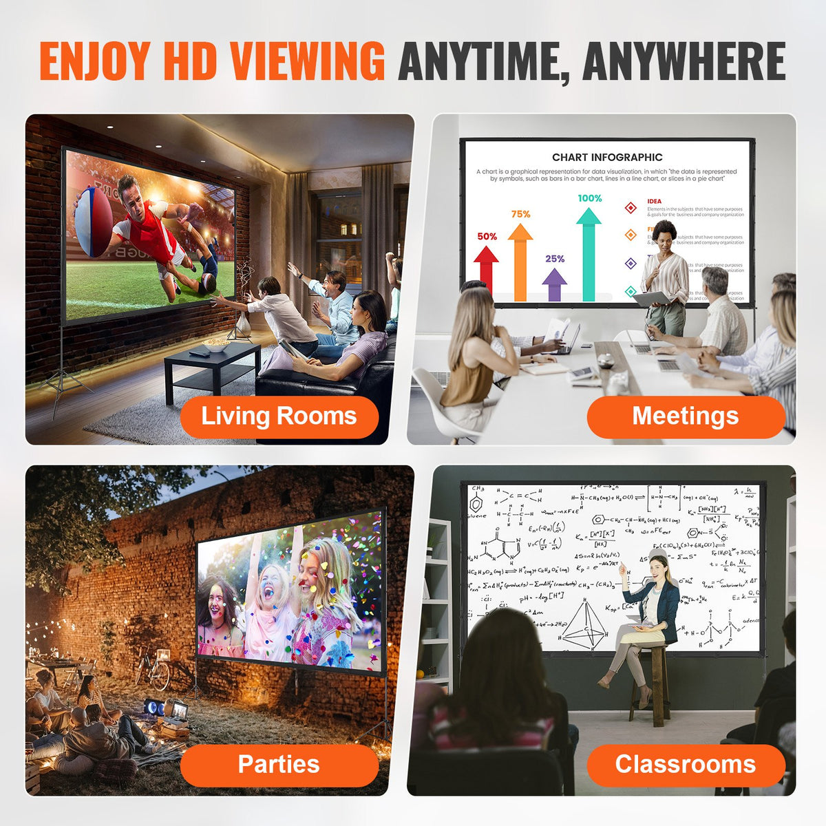 Projector Screen with Stand, 150 inch 16:9 4K 1080 HD Outdoor Movie Screen with Stand, Wrinkle-Free V952-TYPM20ZJSLJ18YCEZV0