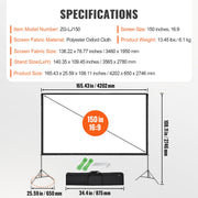 Projector Screen with Stand, 150 inch 16:9 4K 1080 HD Outdoor Movie Screen with Stand, Wrinkle-Free V952-TYPM20ZJSLJ18YCEZV0