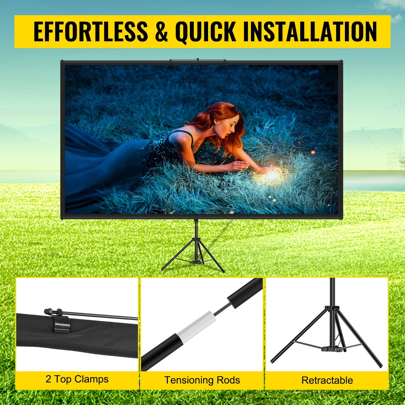 Tripod Projector Screen with Stand 100inch 16:9 4K HD Projection Screen Stand Wrinkle-Free Height Adjustable V952-TYPMDZC10016968W7V0