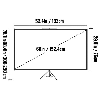 Tripod Projector Screen with Stand 60 inch 16:9 4K HD Projection Screen Stand Wrinkle-Free Height Adjustable V952-TYPMDZCY60169TJZJV0