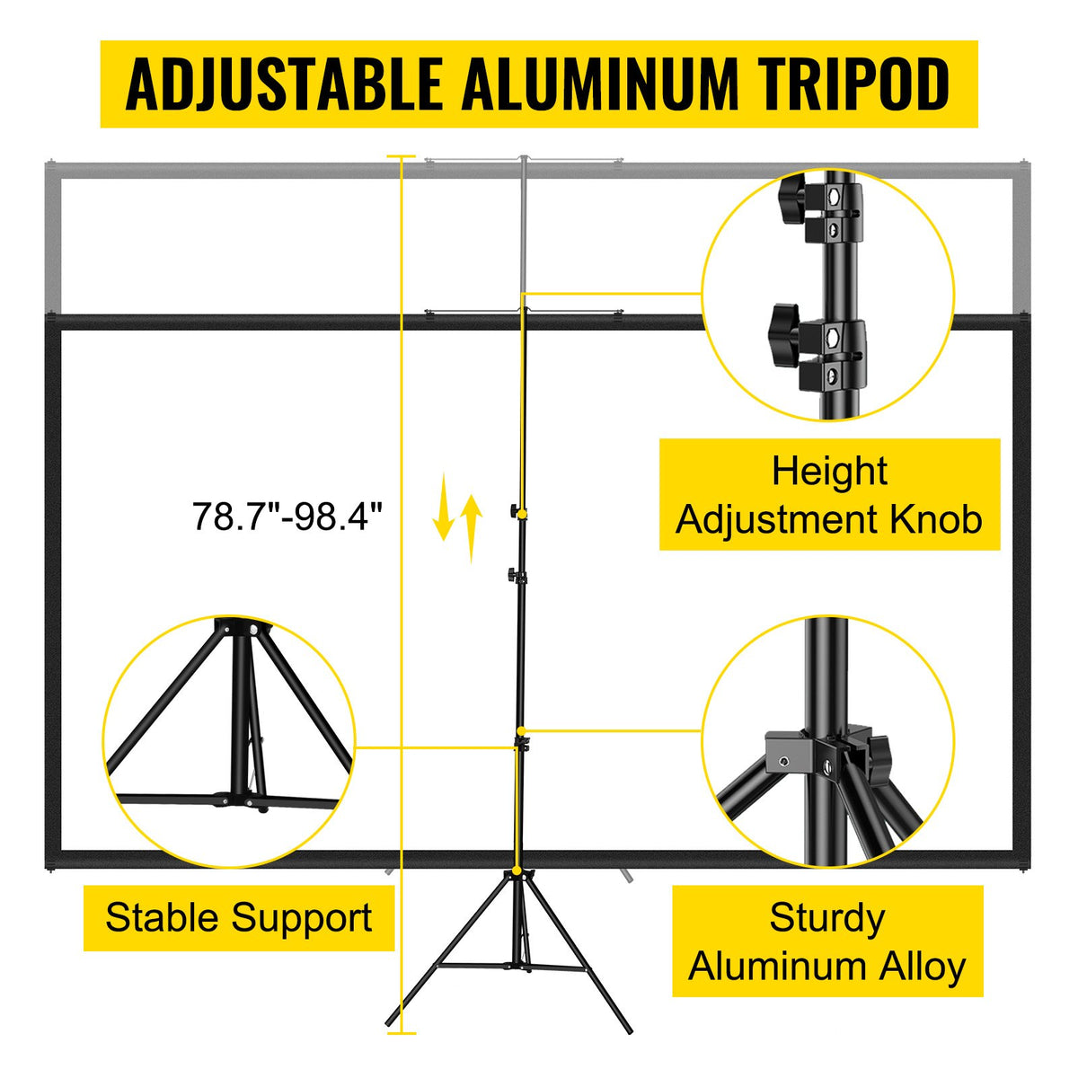 Tripod Projector Screen with Stand 80 inch 16:9 4K HD Projection Screen Stand Wrinkle-Free Height Adjustable V952-TYPMDZCY80169V6FXV0