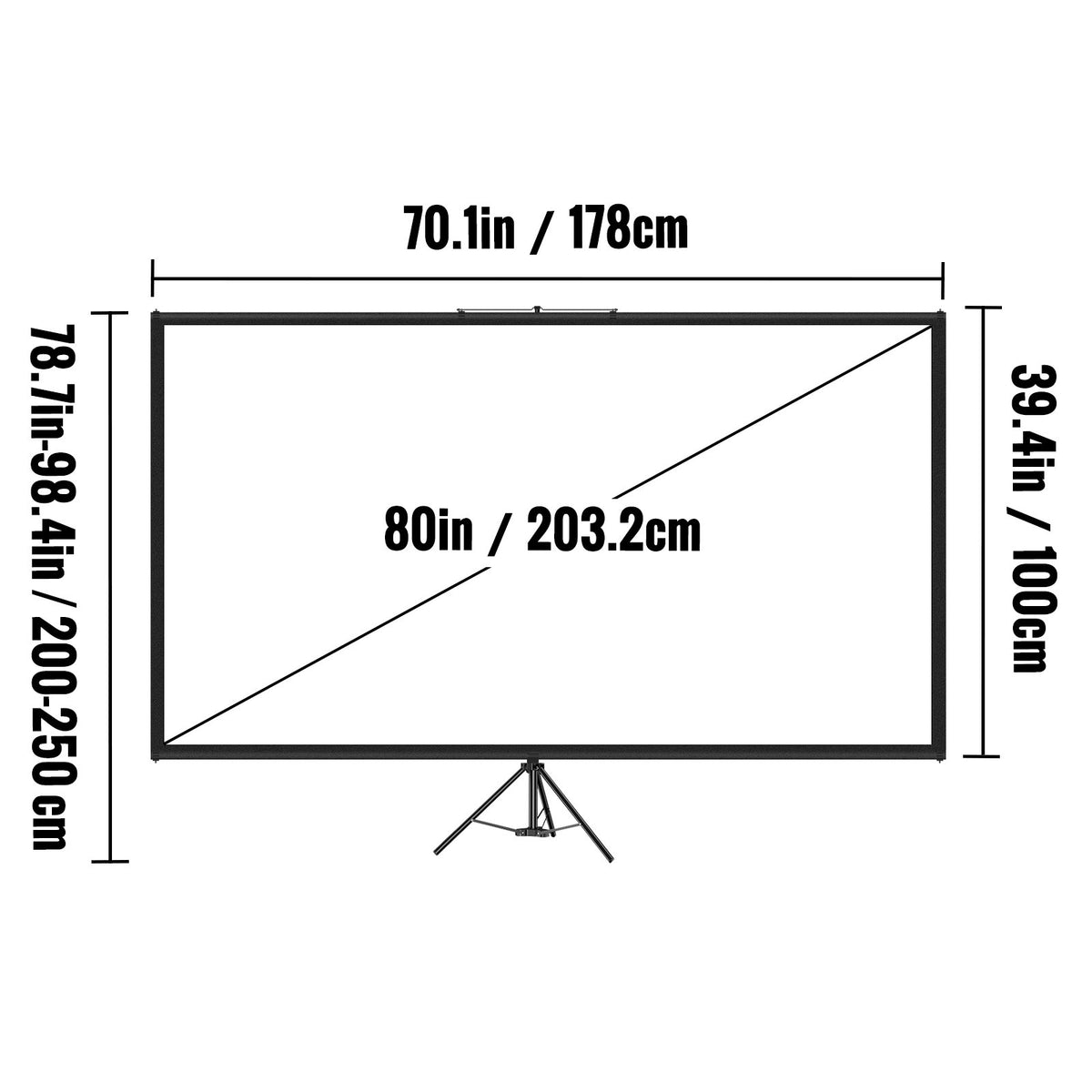 Tripod Projector Screen with Stand 80 inch 16:9 4K HD Projection Screen Stand Wrinkle-Free Height Adjustable V952-TYPMDZCY80169V6FXV0