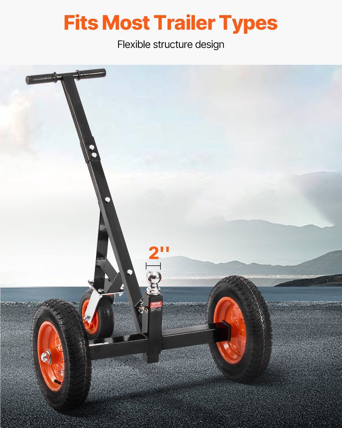 Trailer Dolly, 1000lbs Tongue Weight Capacity, Carbon Steel Trailer Mover with 2 inch Ball, 14 inch Pneumatic V952-TYSDQYC1000BJMKIYV0