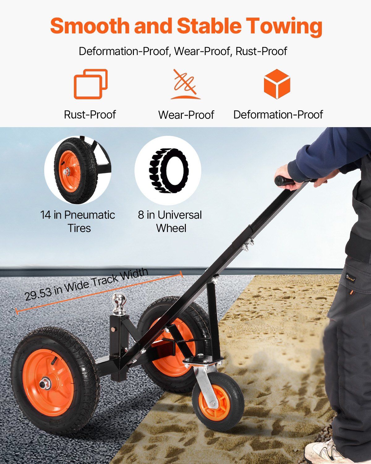 Trailer Dolly, 1000lbs Tongue Weight Capacity, Carbon Steel Trailer Mover with 2 inch Ball, 14 inch Pneumatic V952-TYSDQYC1000BJMKIYV0