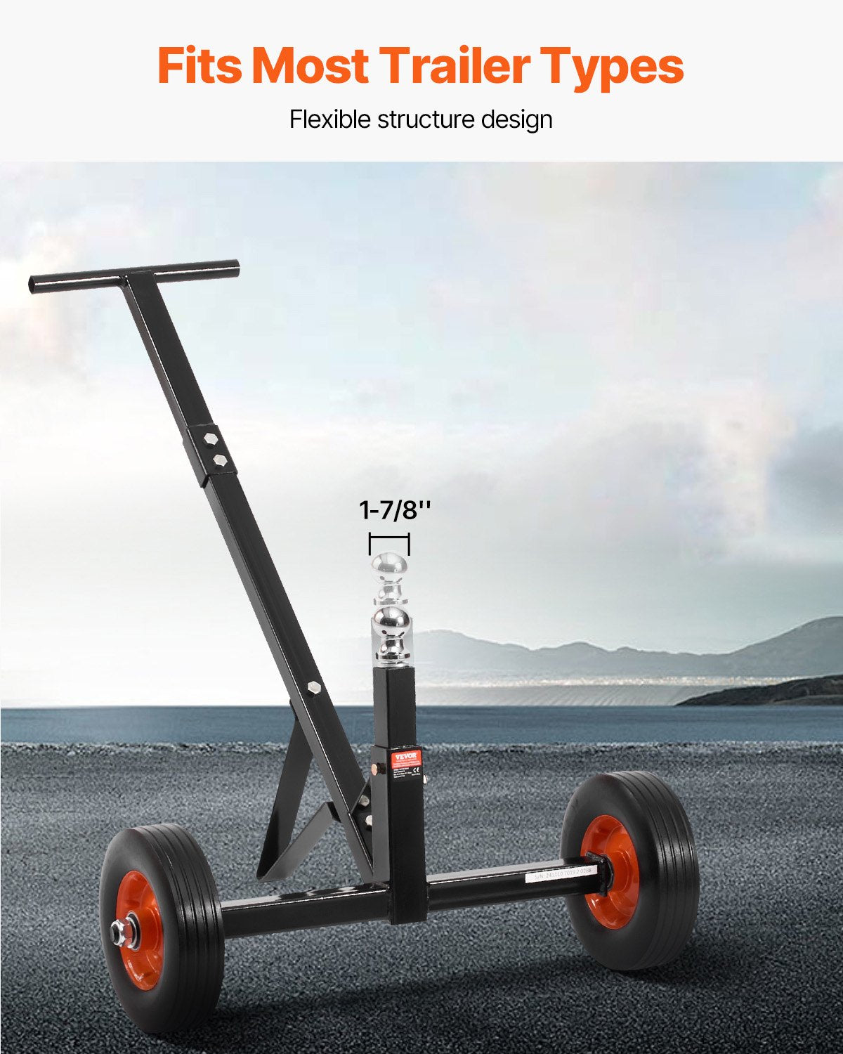 Trailer Dolly, 600lbs Tongue Weight Capacity, Carbon Steel Trailer Mover with 1-7/8 in Hitch Ball and 10 in V952-TYSDQYC600BHGRGNOV0