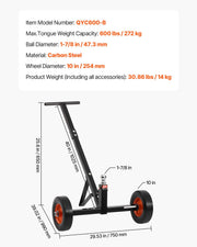 Trailer Dolly, 600lbs Tongue Weight Capacity, Carbon Steel Trailer Mover with 1-7/8 in Hitch Ball and 10 in V952-TYSDQYC600BHGRGNOV0