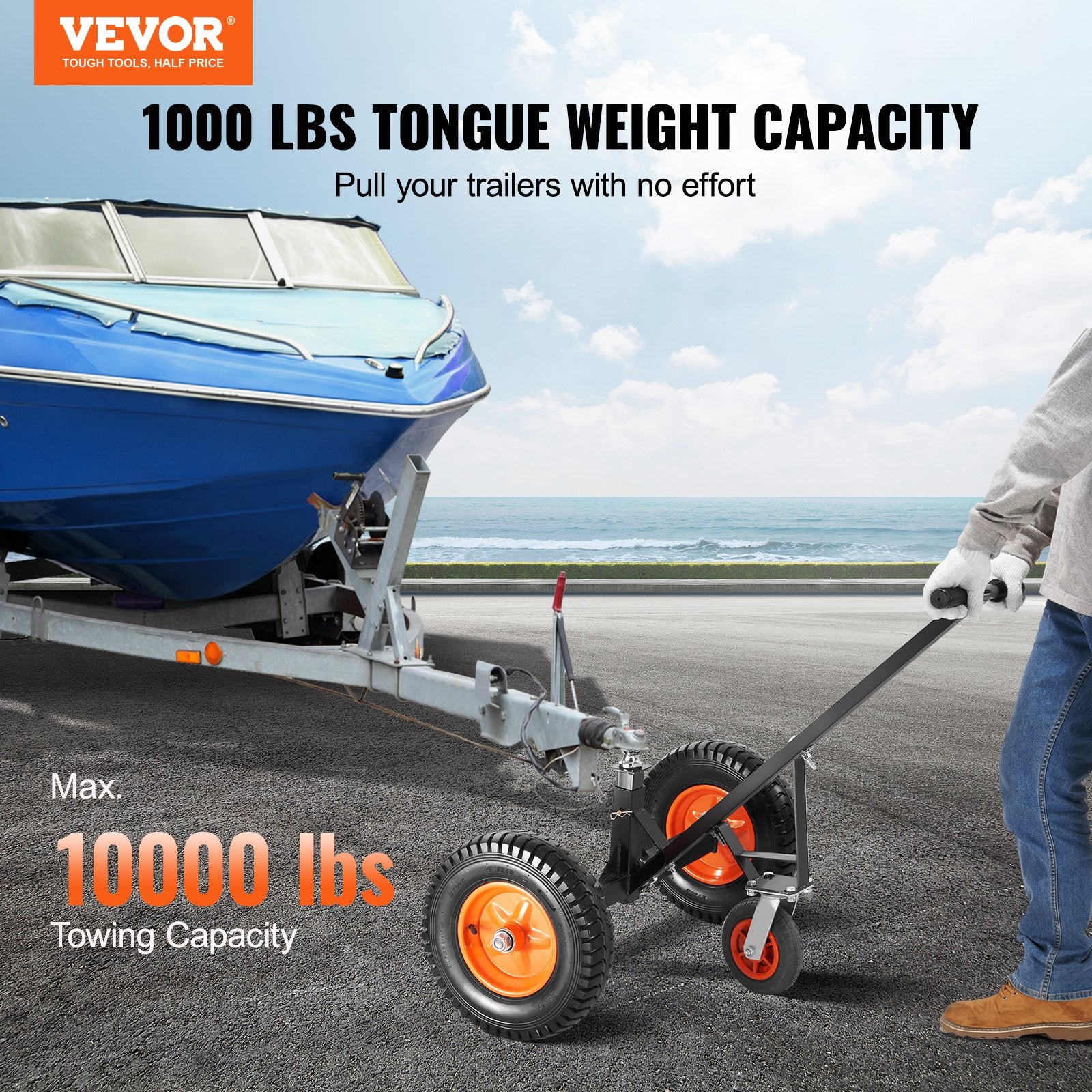 Adjustable Trailer Dolly, 1000lbs Tongue Weight Capacity, Carbon Steel Trailer Mover with 19''-26'' V952-TYSDQYCB10003IOSUV0
