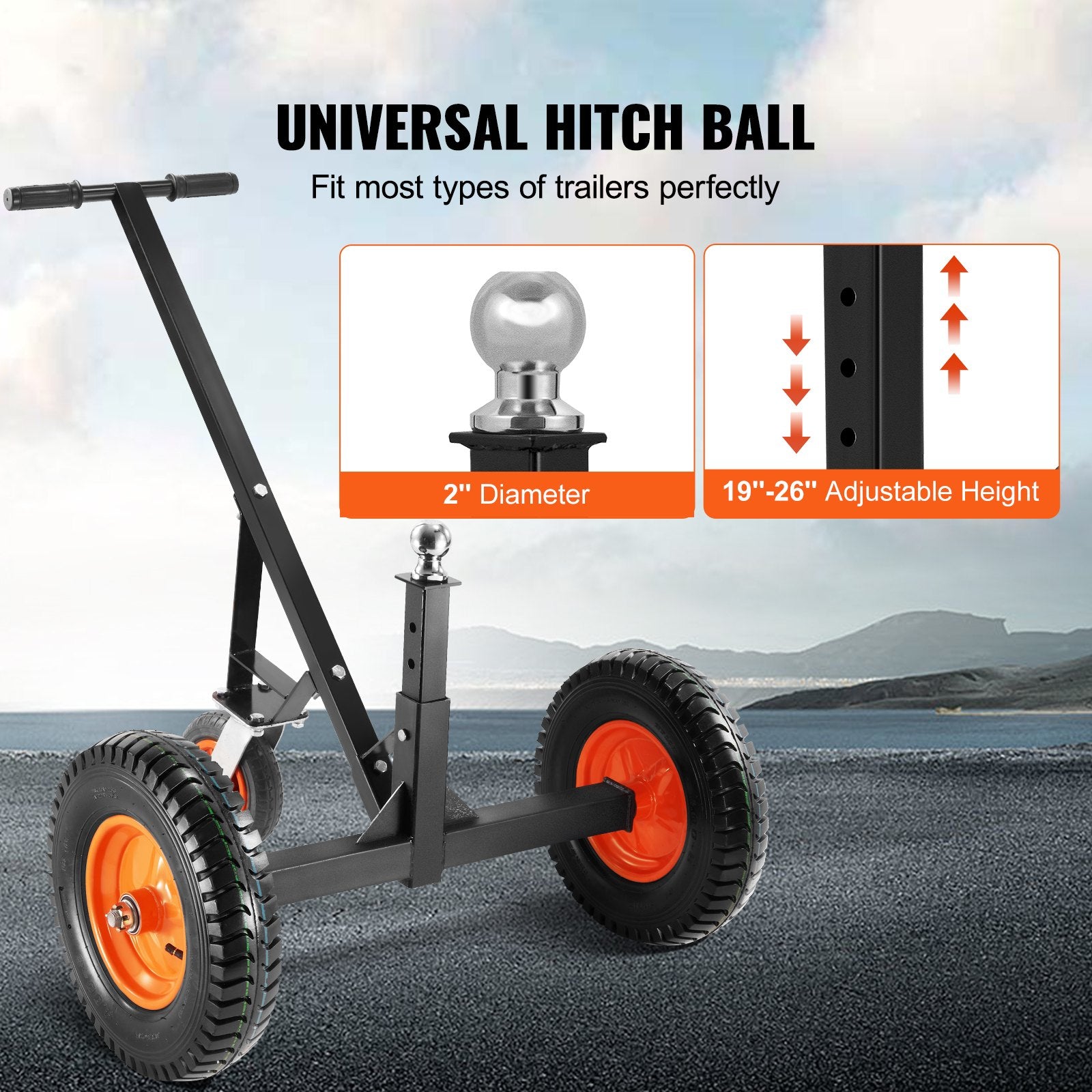 Adjustable Trailer Dolly, 1000lbs Tongue Weight Capacity, Carbon Steel Trailer Mover with 19''-26'' V952-TYSDQYCB10003IOSUV0