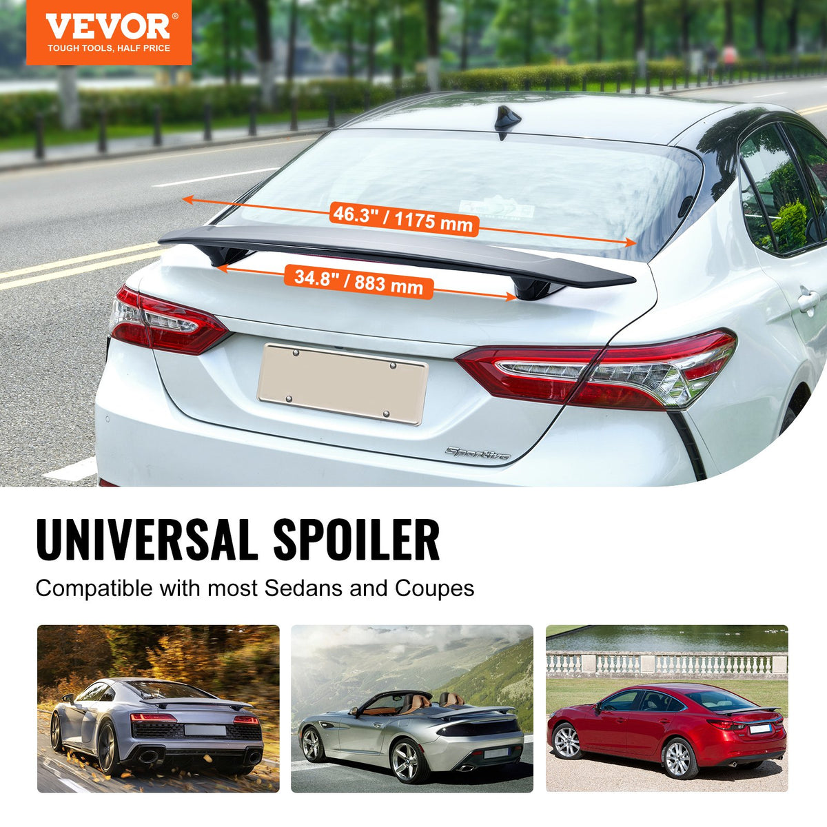 Universal Rear Spoiler 46.3'' GT Style Trunk Wing for Sedans and Coupes V952-TYXWYABS46INXC430V0