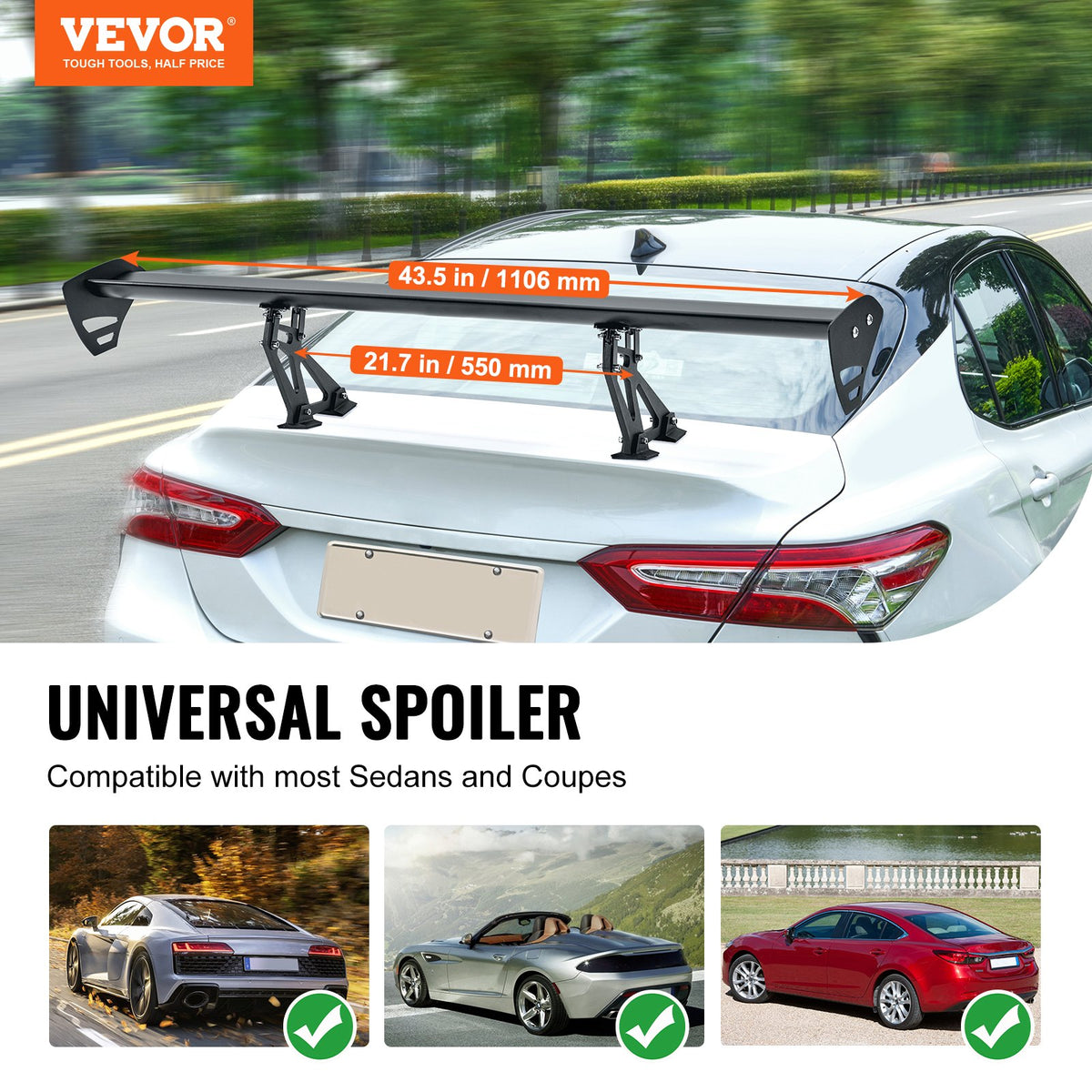 Universal Rear Spoiler GT Style Adjustable Trunk Wing Car Racing 43.3'' V952-TYXWYLHJLHJD8ZQ27V0
