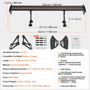 Universal Rear Spoiler GT Style Adjustable Trunk Wing Car Racing 43.3'' V952-TYXWYLHJLHJD8ZQ27V0