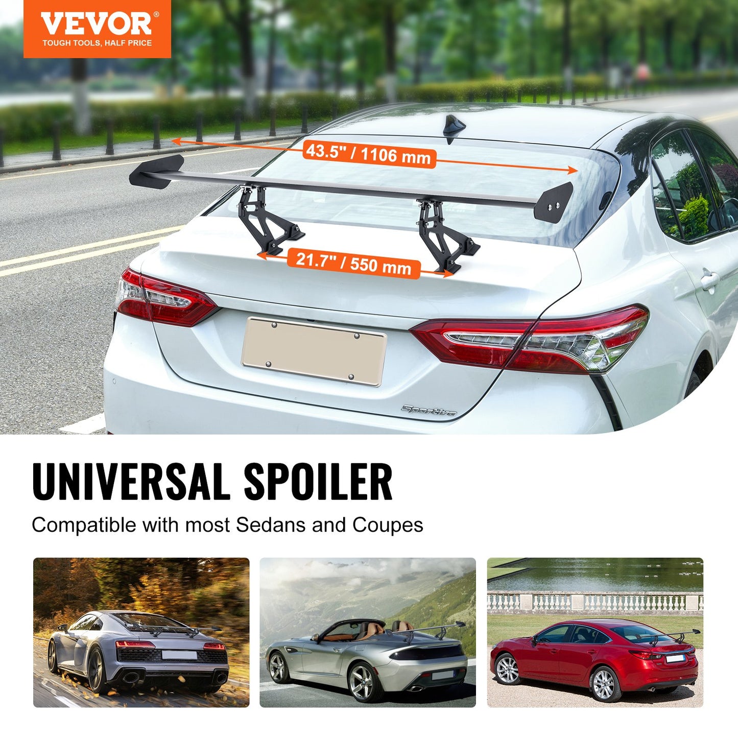 GT Wing Car Spoiler, 43.3 inch Universal Spoiler with Single Deck, Adjustable Lightweight Aluminum, Car Rear V952-TYXWYLHJLHJDSCP2HV0