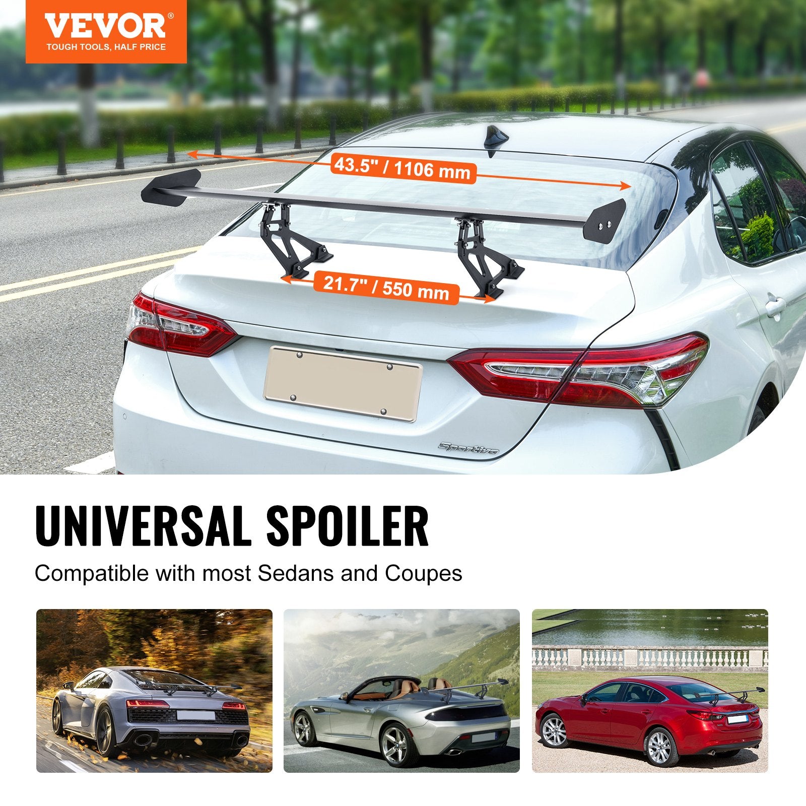 GT Wing Car Spoiler, 43.3 inch Universal Spoiler with Single Deck, Adjustable Lightweight Aluminum, Car Rear V952-TYXWYLHJLHJDSCP2HV0