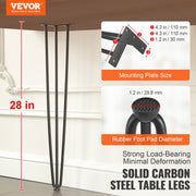 Hairpin Table Legs 0.7M, Set of 4 Desk Legs 408.2KG Load Capacity, Hairpin Desk Legs 3 Rods for Desk Chairs V952-TZ3YGZTHSTGS942SZV0
