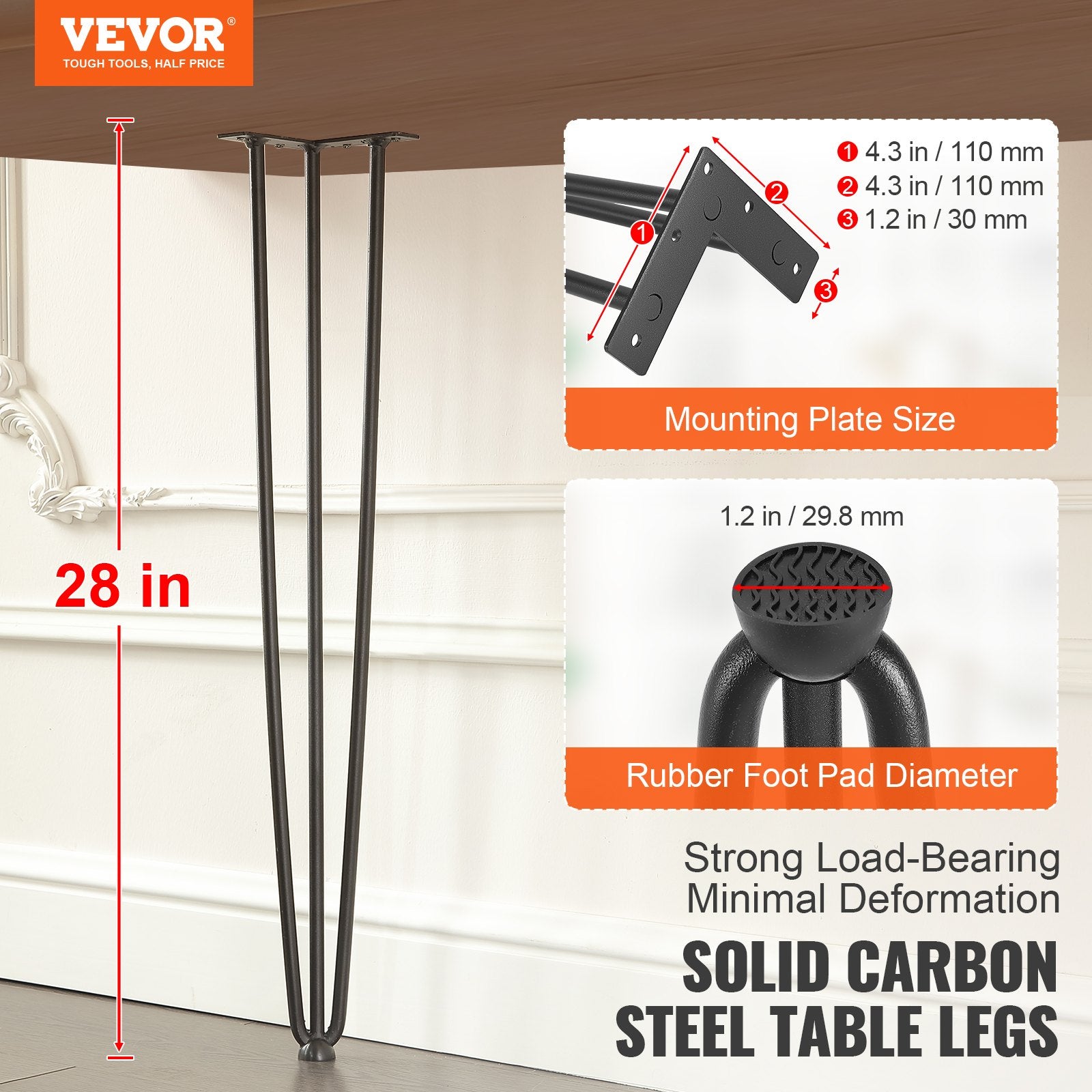 Hairpin Table Legs 0.7M, Set of 4 Desk Legs 408.2KG Load Capacity, Hairpin Desk Legs 3 Rods for Desk Chairs V952-TZ3YGZTHSTGS942SZV0