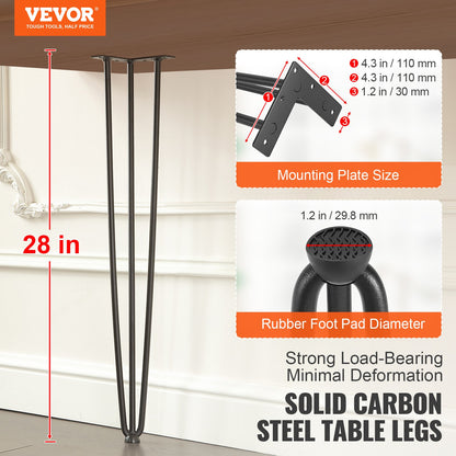 Hairpin Table Legs 0.7M, Set of 4 Desk Legs 408.2KG Load Capacity, Hairpin Desk Legs 3 Rods for Desk Chairs V952-TZ3YGZTHSTGS942SZV0