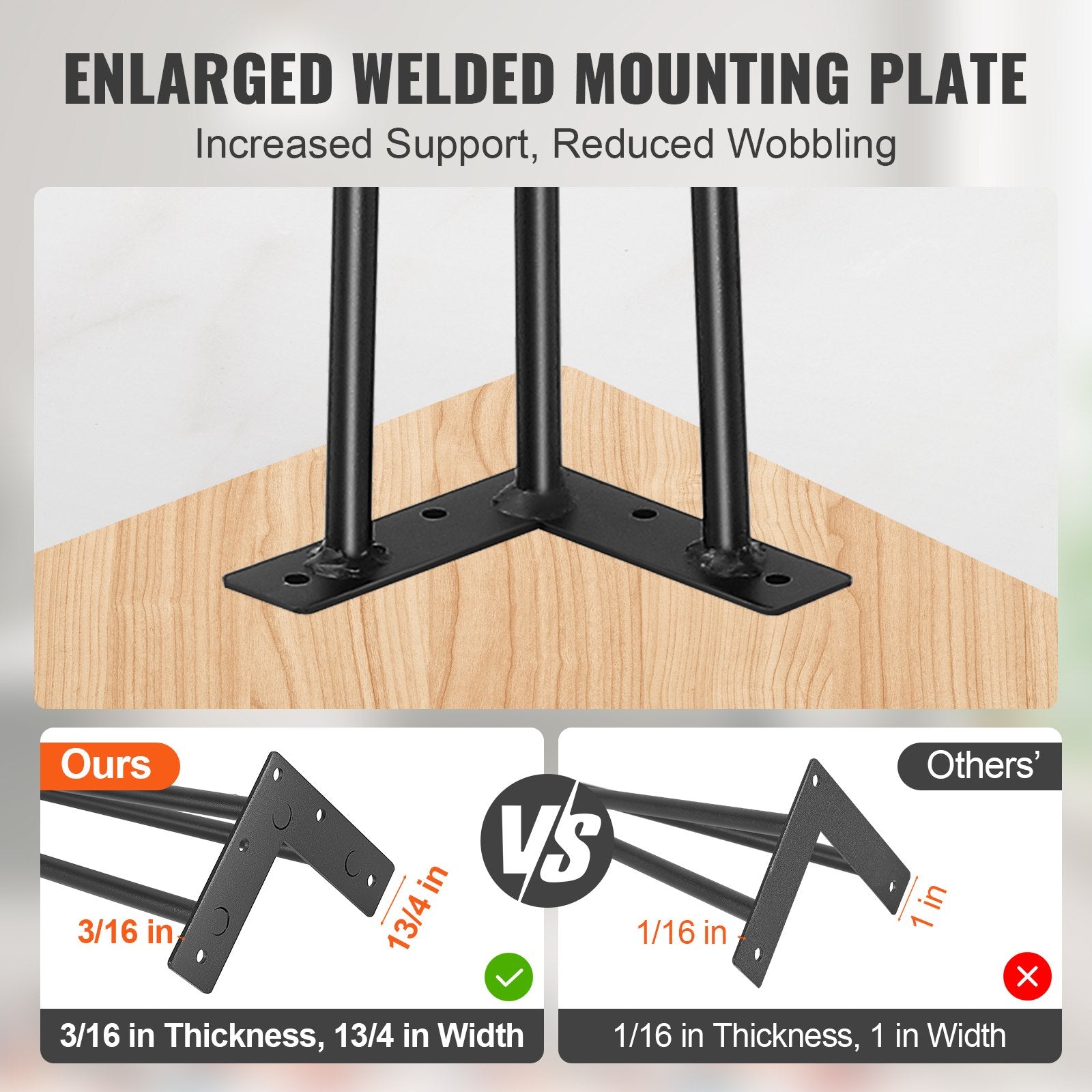 Hairpin Table Legs 0.7M, Set of 4 Desk Legs 408.2KG Load Capacity, Hairpin Desk Legs 3 Rods for Desk Chairs V952-TZ3YGZTHSTGS942SZV0