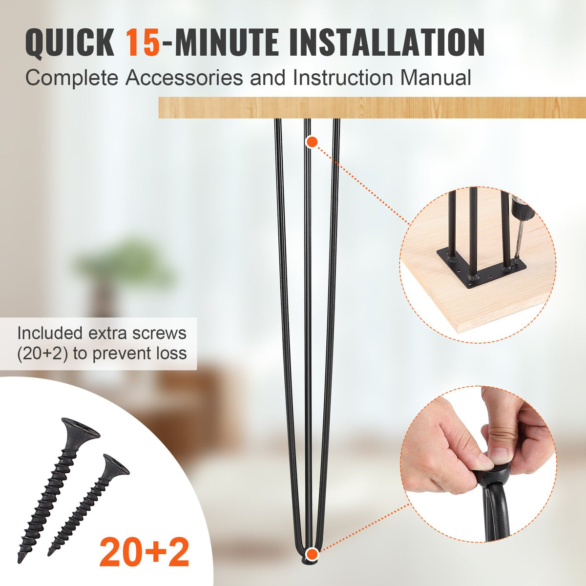 Hairpin Table Legs 0.7M, Set of 4 Desk Legs 408.2KG Load Capacity, Hairpin Desk Legs 3 Rods for Desk Chairs V952-TZ3YGZTHSTGS942SZV0