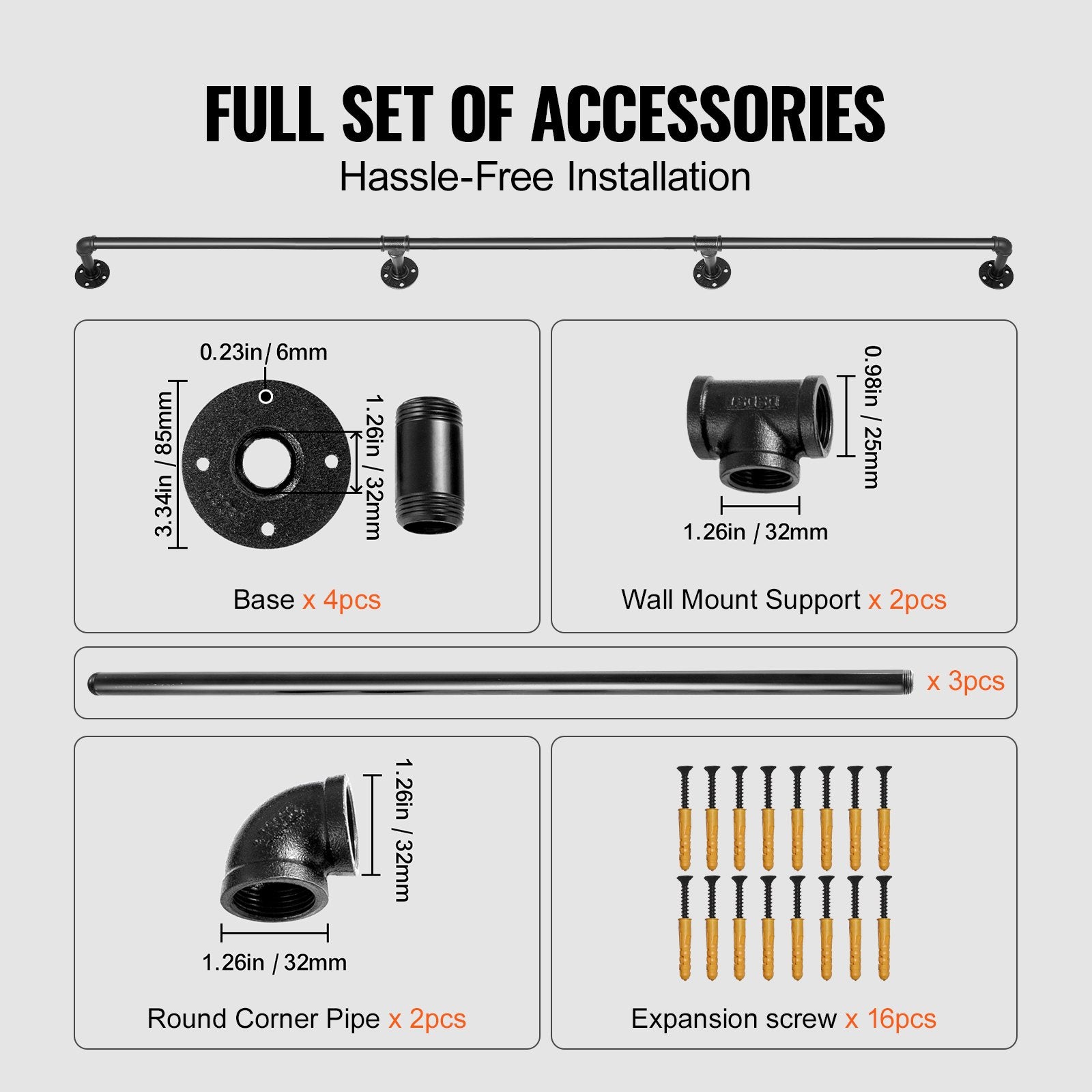 Pipe Stair Handrail, 3m Staircase Handrail, 200KG Load Capacity Carbon Steel Pipe Handrail, Industrial Pipe V952-TZBGSLTFSGY10E0RRV0