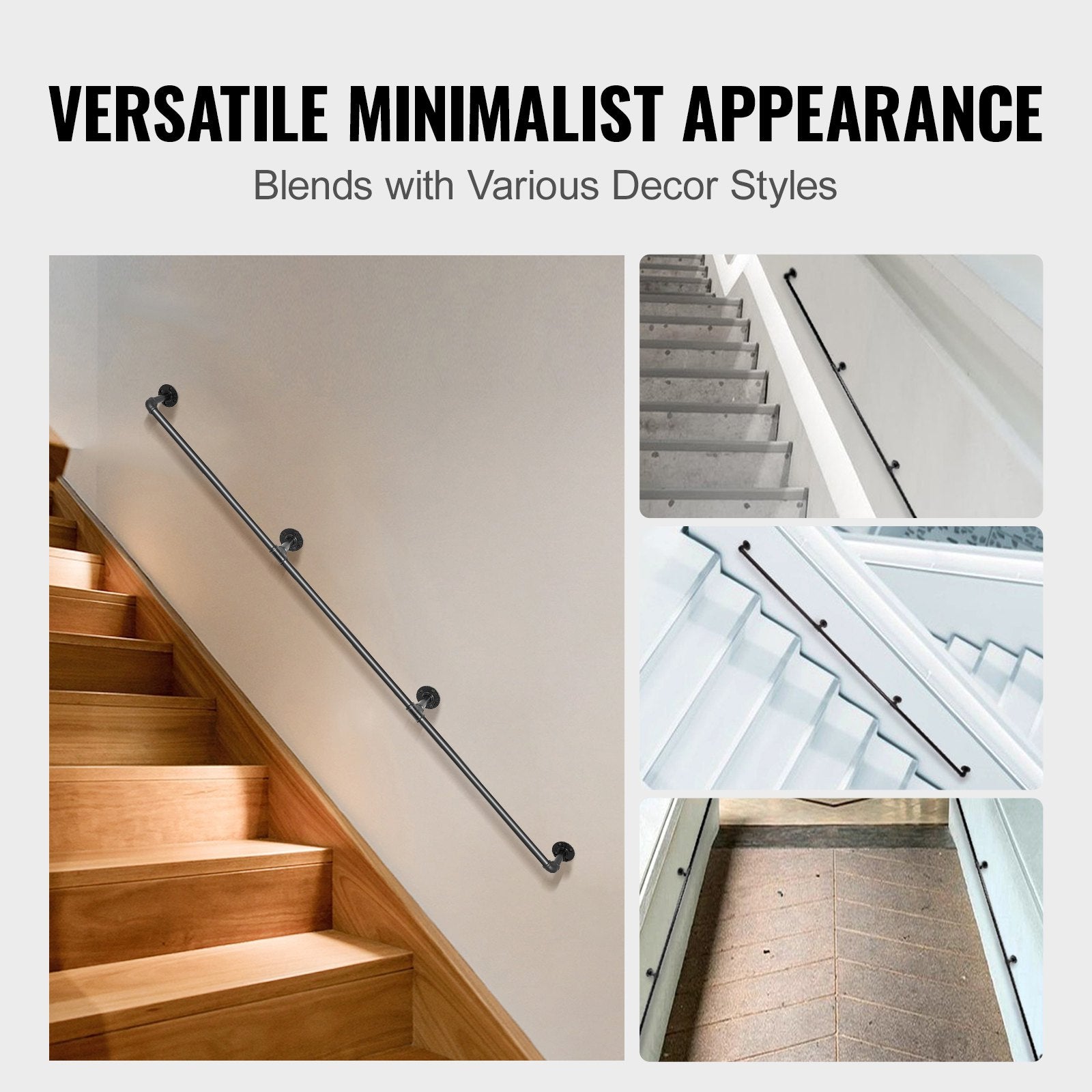 Pipe Stair Handrail, 11FT Staircase Handrail, 440LBS Load Capacity Carbon Steel Pipe Handrail, Industrial V952-TZBGSLTFSGY11V3QFV0