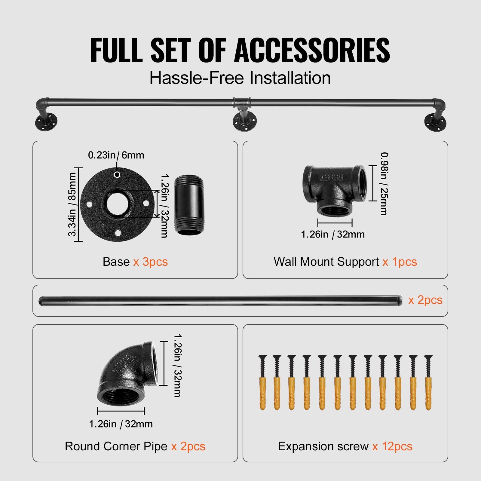 Pipe Stair Handrail Staircase Handrail 4 FT Carbon Steel for Wall Mount V952-TZBGSLTFSGYG4DWRPV0