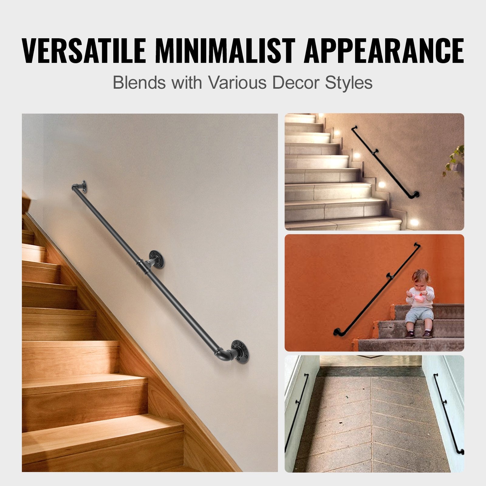 Pipe Stair Handrail Staircase Handrail 4 FT Carbon Steel for Wall Mount V952-TZBGSLTFSGYG4DWRPV0